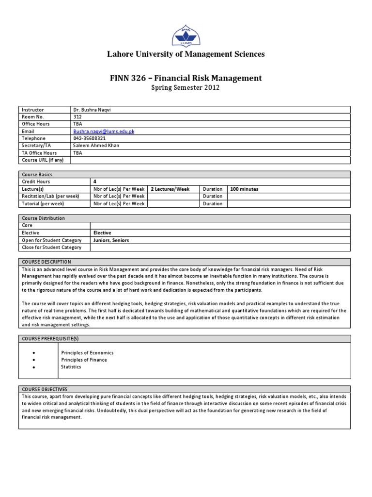 Financial Risk Management Course | PDF | Futures Contract | Option ...
