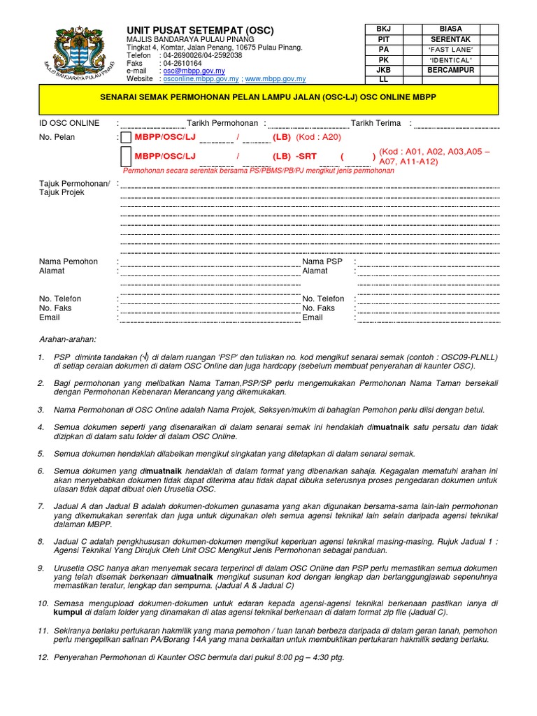 3 A20 Senarai Semakan Permohonan Pelan Lampu Jalan Lj Pdf