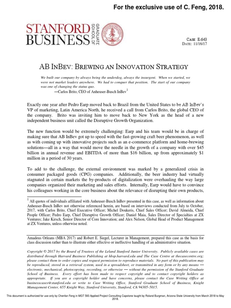AB I B: B I S: N EV Rewing An Nnovation Trategy | PDF | Anheuser Busch ...