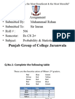 Assignment - Submitted By: Muhammad Rehan - Submitted To: Sir Imran - Roll #: 506 - Semester: Bs CS 2 - Subject: Probability & Statistics