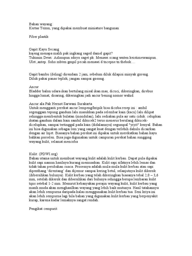 Bahan Yang Digunakan Untuk Membuat Gapitan Wayang Kulit Adalah Studi Indonesia