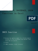 Dmax, Dmin, Daverage, Dsum Functions in Excel: Presented By, Shahana K.S 2018-31-017
