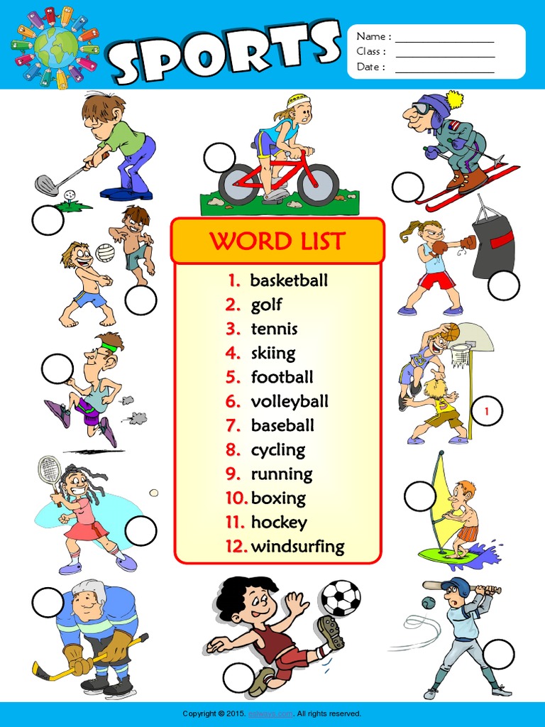 Sports Esl Vocabulary Number The Pictures Worksheet For Kids PDF