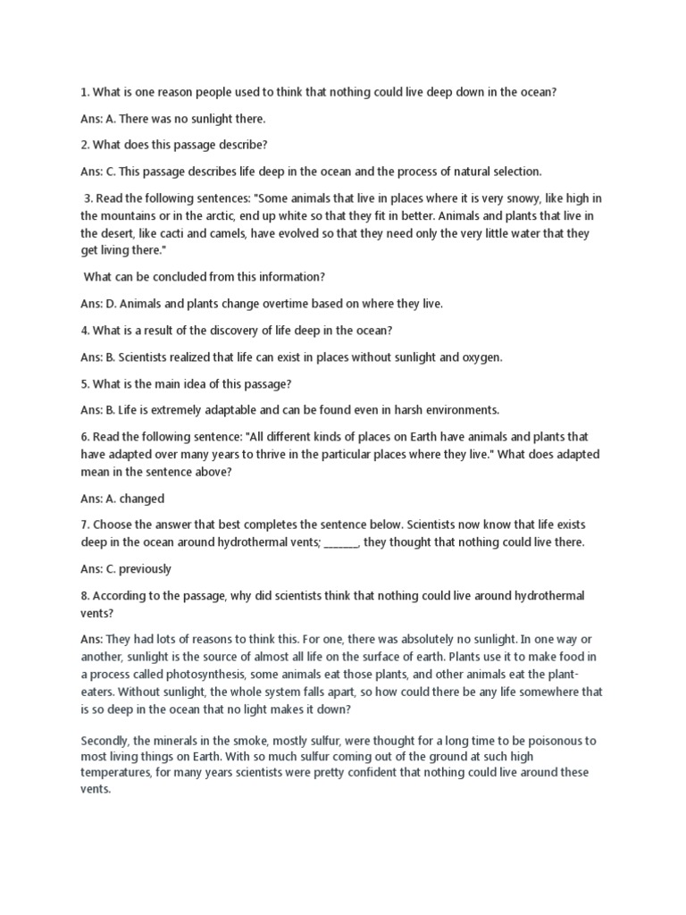 Readworks Naturally Selected To Survive Answer Key