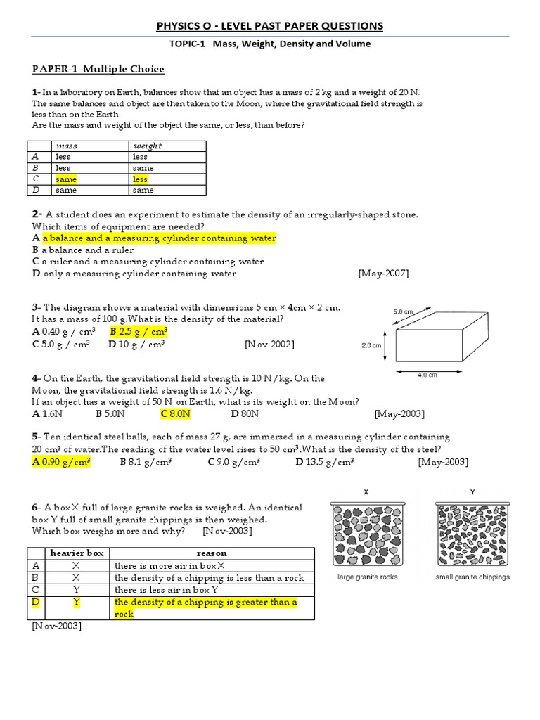 1 Mass Weight Density And Volume Density Weight