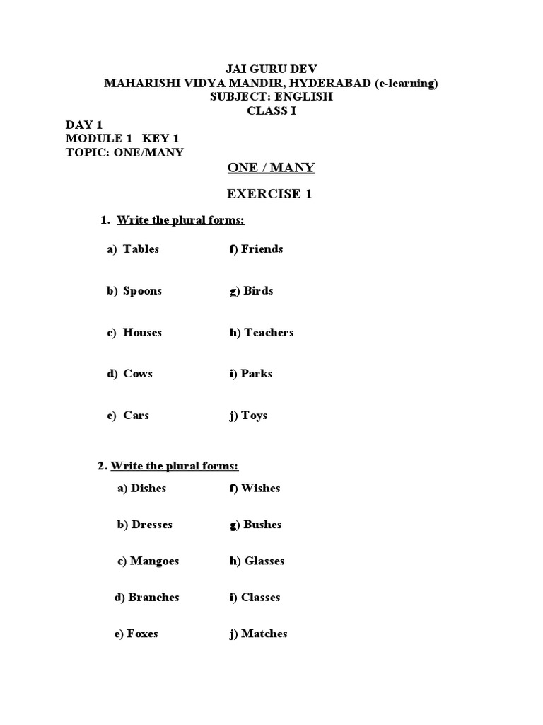 Class 1 English Grammar Exercises | PDF | English Language | Subject ...