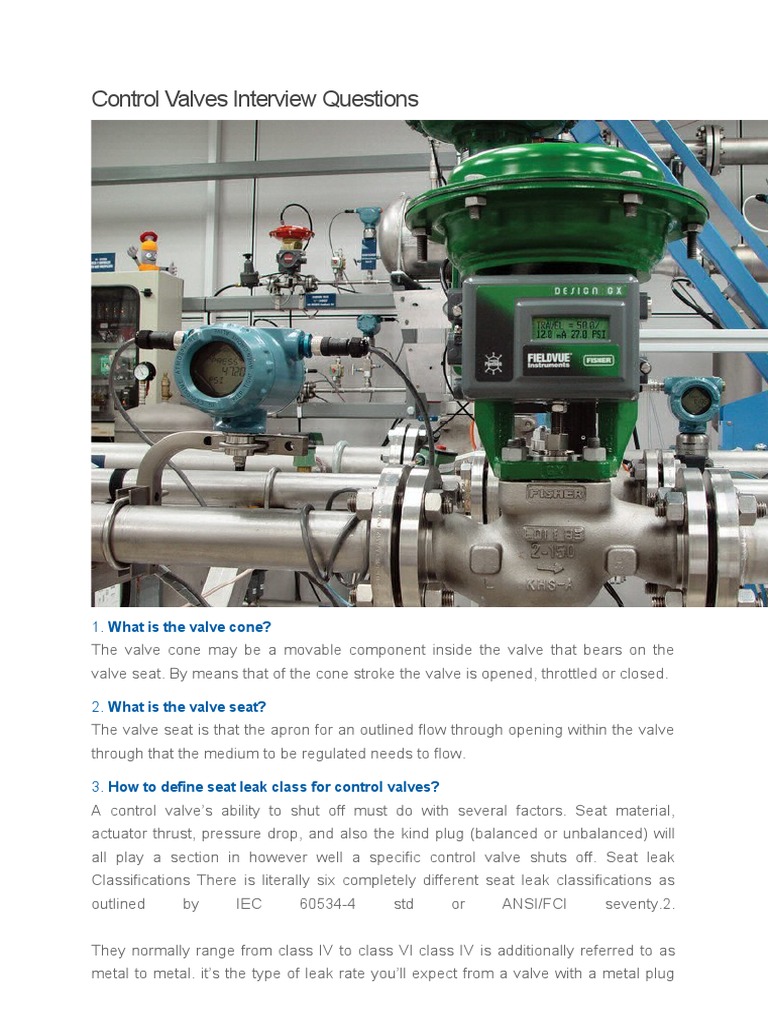 Control Valves Interview Questions PDF Valve Pressure