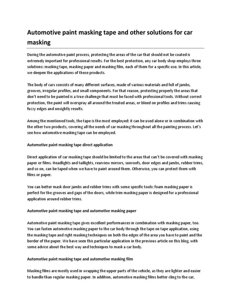 Automotive Paint Masking Solutions Guide | PDF | Paint | Car