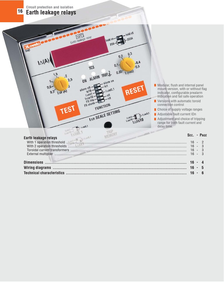 Lovato - Earth Leakage Relays | PDF | Transformer | Relay