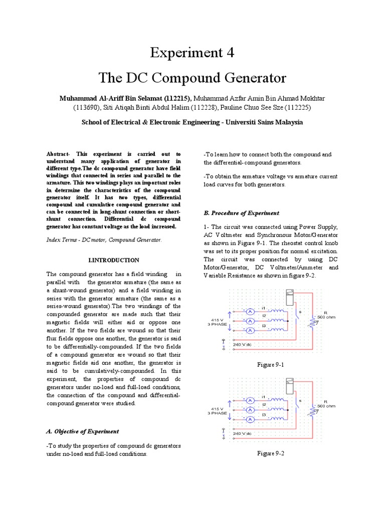 DC Compound Generator Study | PDF | Electric Generator | Electric Motor