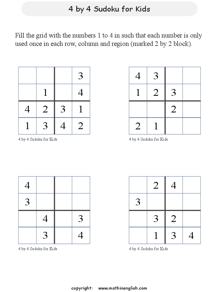Fill The Grid With The Numbers 1 To 4 in Such That Each Number Is Only ...