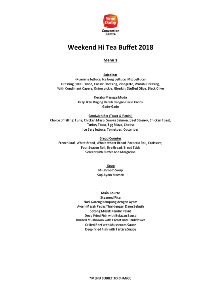 Halia Weekend Hi Tea Buffet Menu | PDF | Salad | Pickling