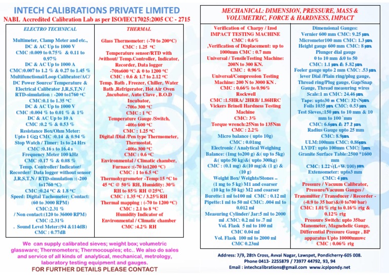 Intech Calibration Services Overview | PDF | Pressure Measurement ...