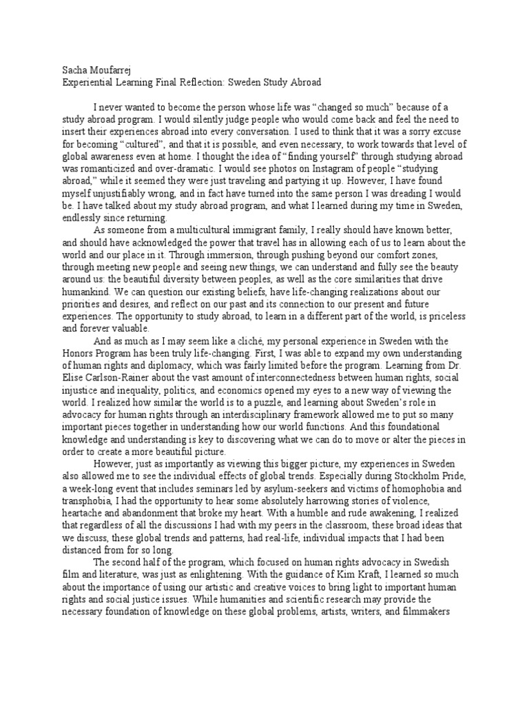 Experiential Learning Final Reflection | PDF | Multiculturalism ...