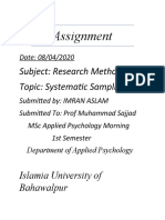 Assignment: Subject: Research Methods Topic: Systematic Sampling