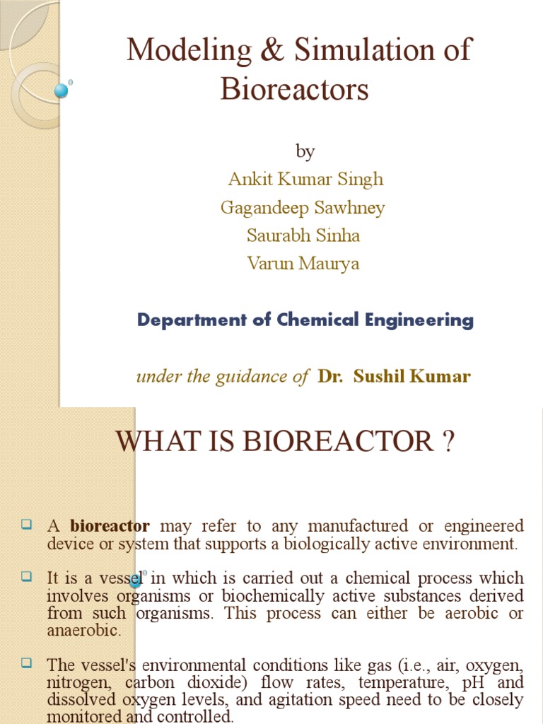 Modeling & Simulation of Bioreactors: Ankit Kumar Singh Gagandeep ...