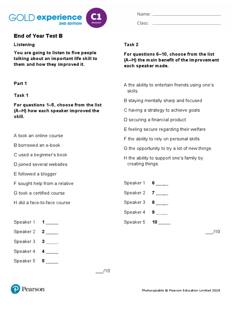 Gold Experience C1 Answer Key