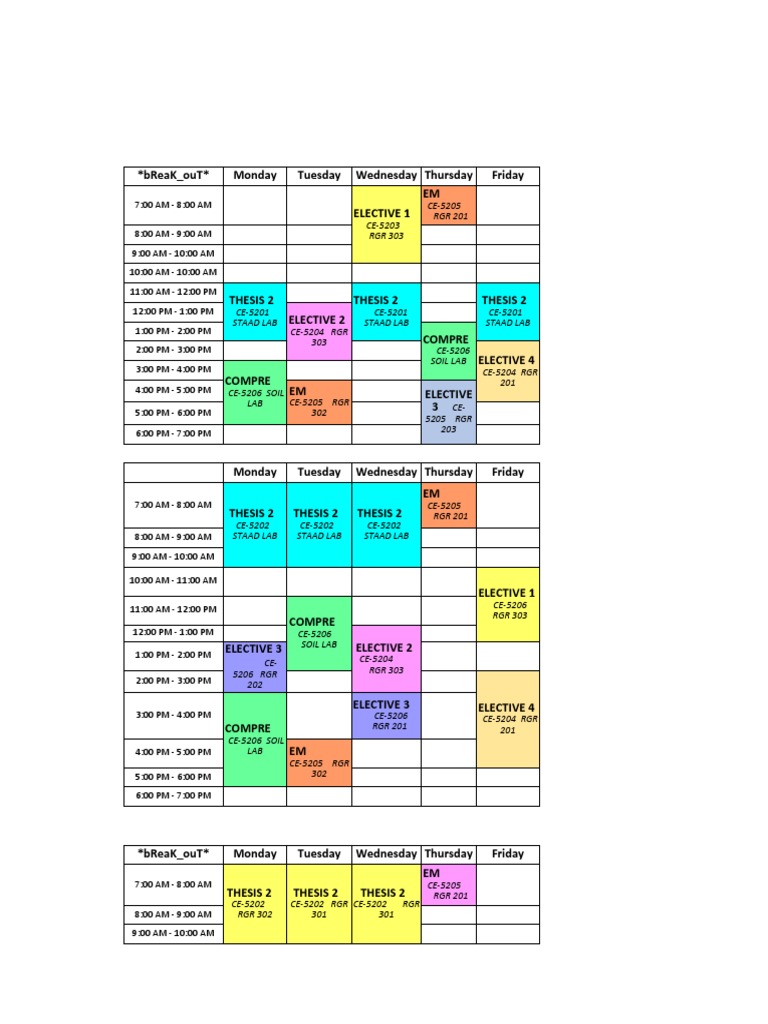 Weekly Class Schedule Overview | PDF