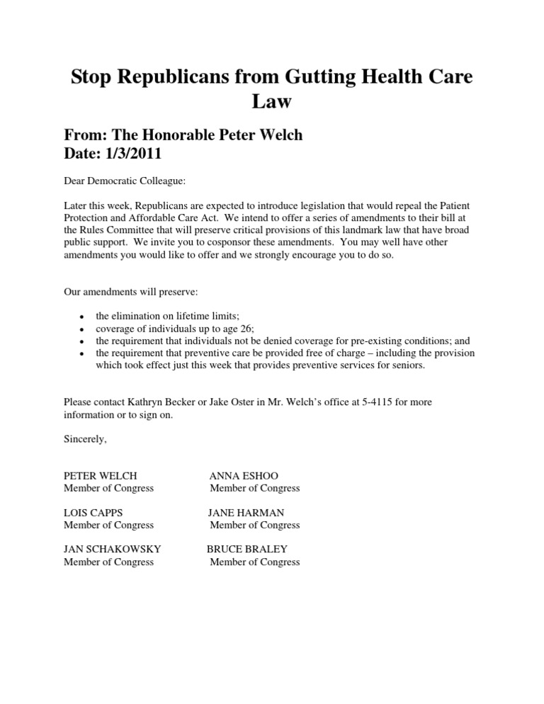 Welch HCR Letter | PDF | Politics