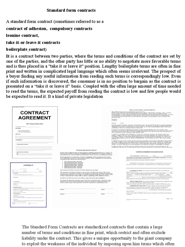 Standard Form Contracts PDF Breach Of Contract Tort
