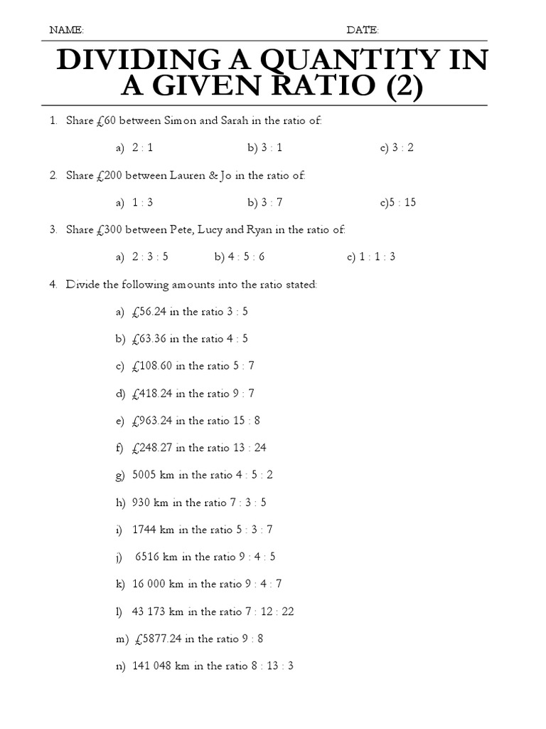 3.2B Dividing Into A Ratio (Ans) | PDF | Ratio | Mathematical Objects