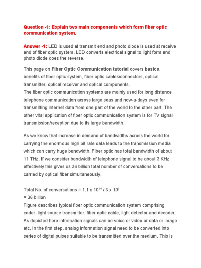 Fiber Optical Interview Questions and AnswersOptical Questionnaire