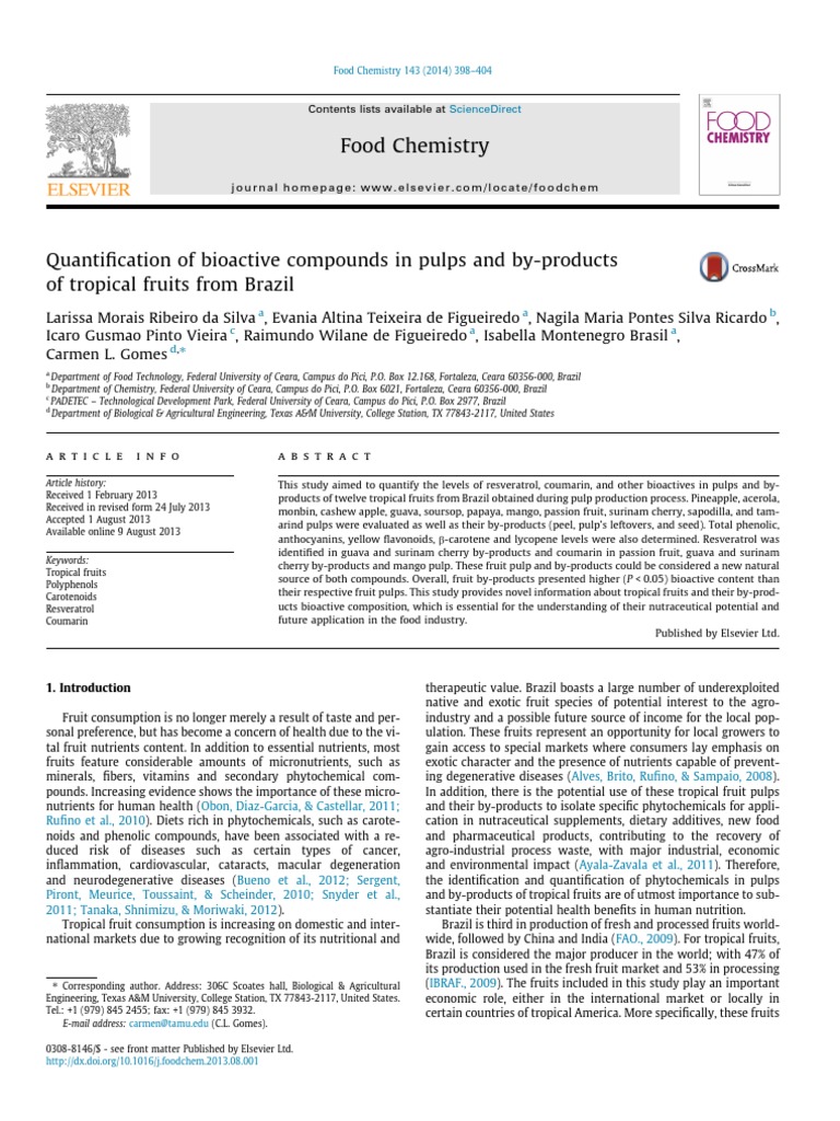 Bioactive Compounds in Brazilian Tropical Fruits | PDF | Nutrients | Grape