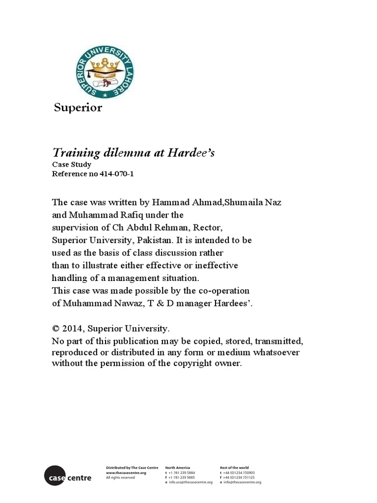 Training Dilemma at Hardee's | PDF | Fast Food Restaurants | Hamburgers