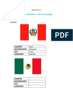 Activity 3: Write The Country, Nationalities, Cities and Language