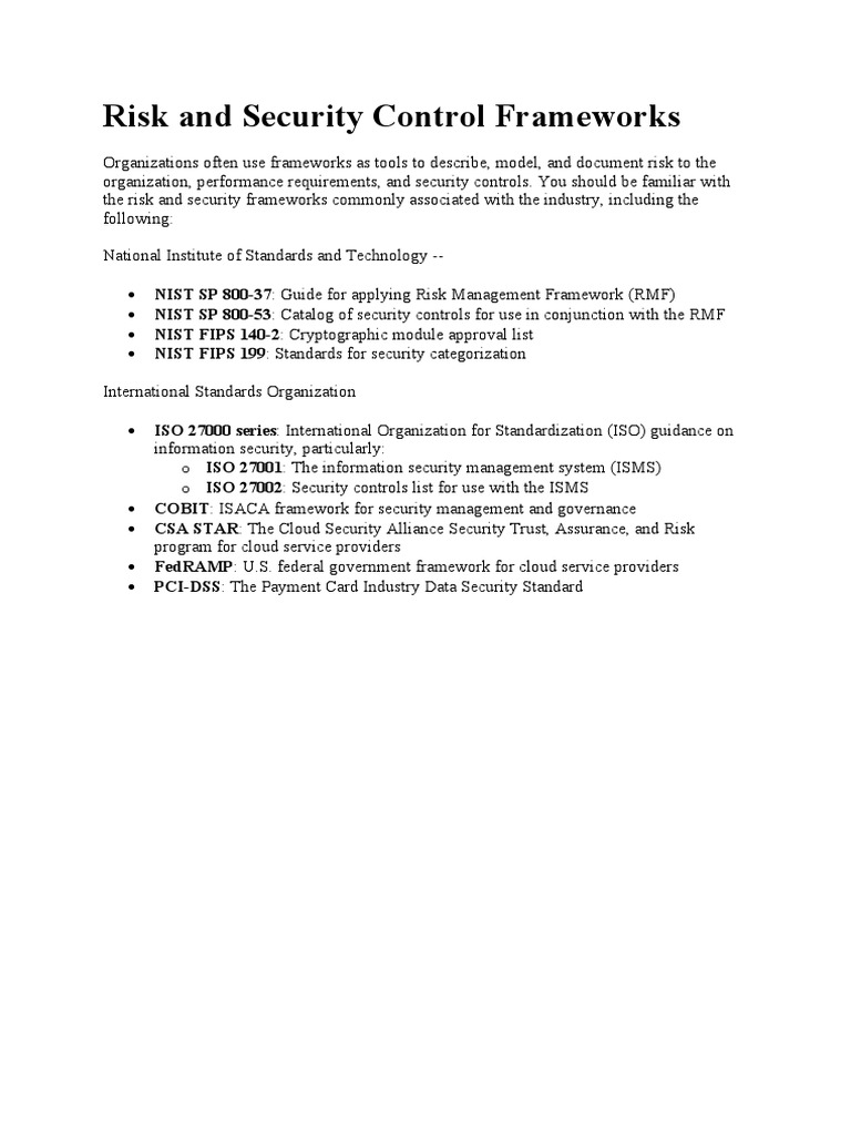 Risk and Security Control Frameworks Overview | PDF | Computers