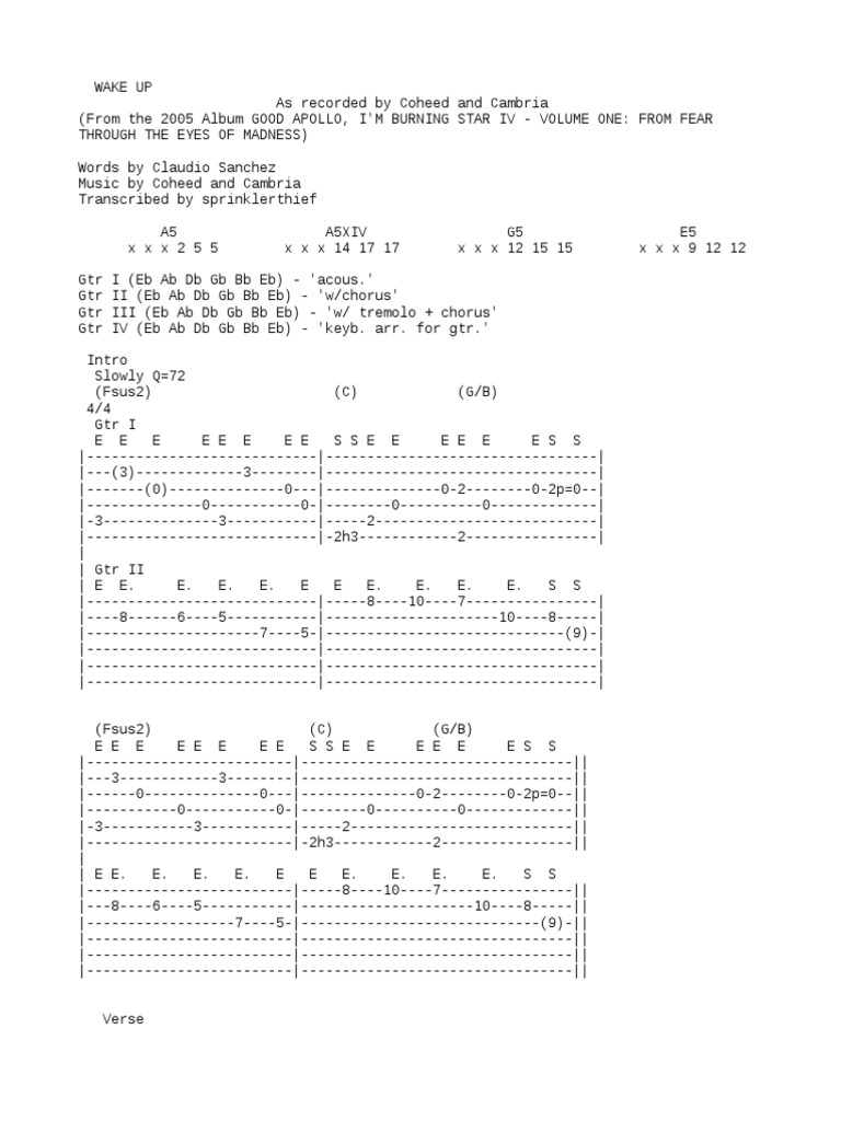 Coheed and CambriaWake UpTab2 PDF