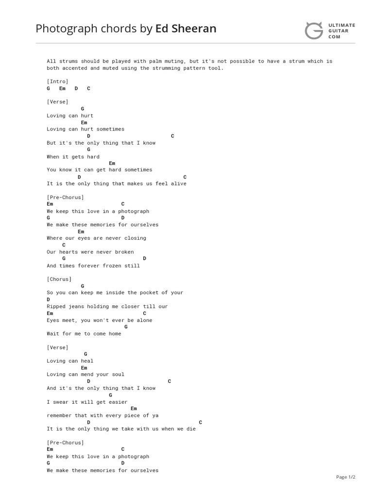 Photograph Chords by Ed Sheerantabs at Ultimate Guitar Archive PDF PDF Song Structure
