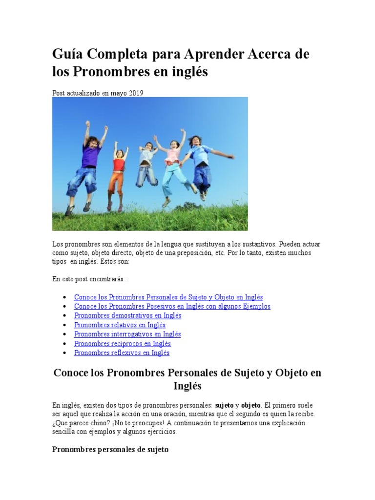 Guía de Pronombres en Inglés | PDF | Asunto (gramática) | Pronombre