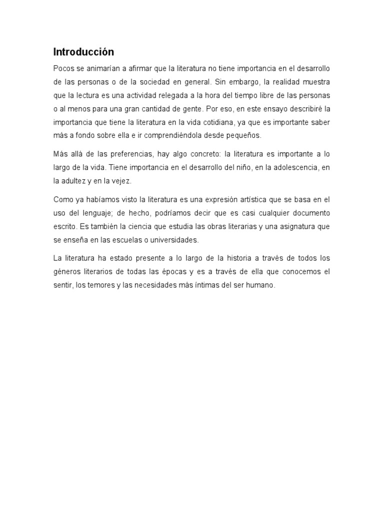 Ensayo sobre la importancia de la literatura Adultos