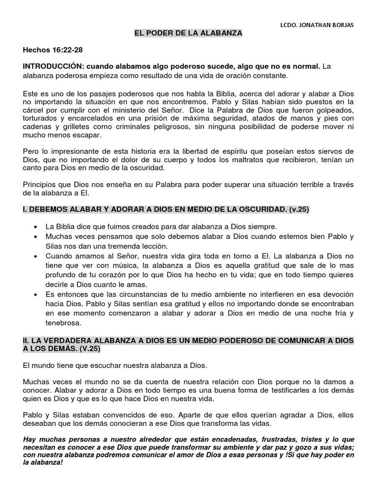 El Poder de La Alabanza | PDF | Pablo el apóstol | Dios