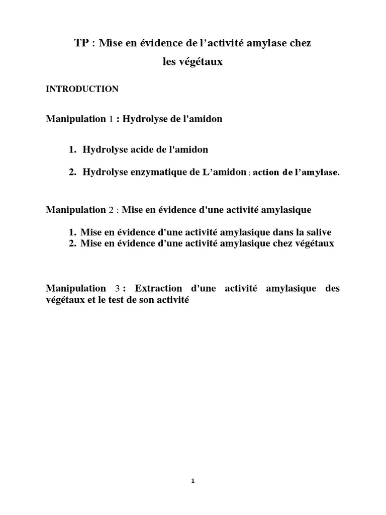 Tp Digestion De L amidon Par L amylase Correction TP Amylase 2019-20 | PDF | Amidon | Glucide