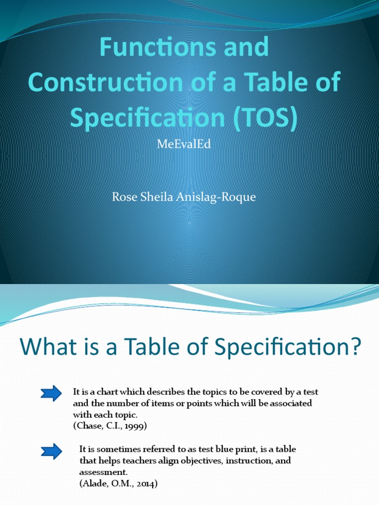 Functions and Construction of TOS | PDF | Educational Assessment | Teaching
