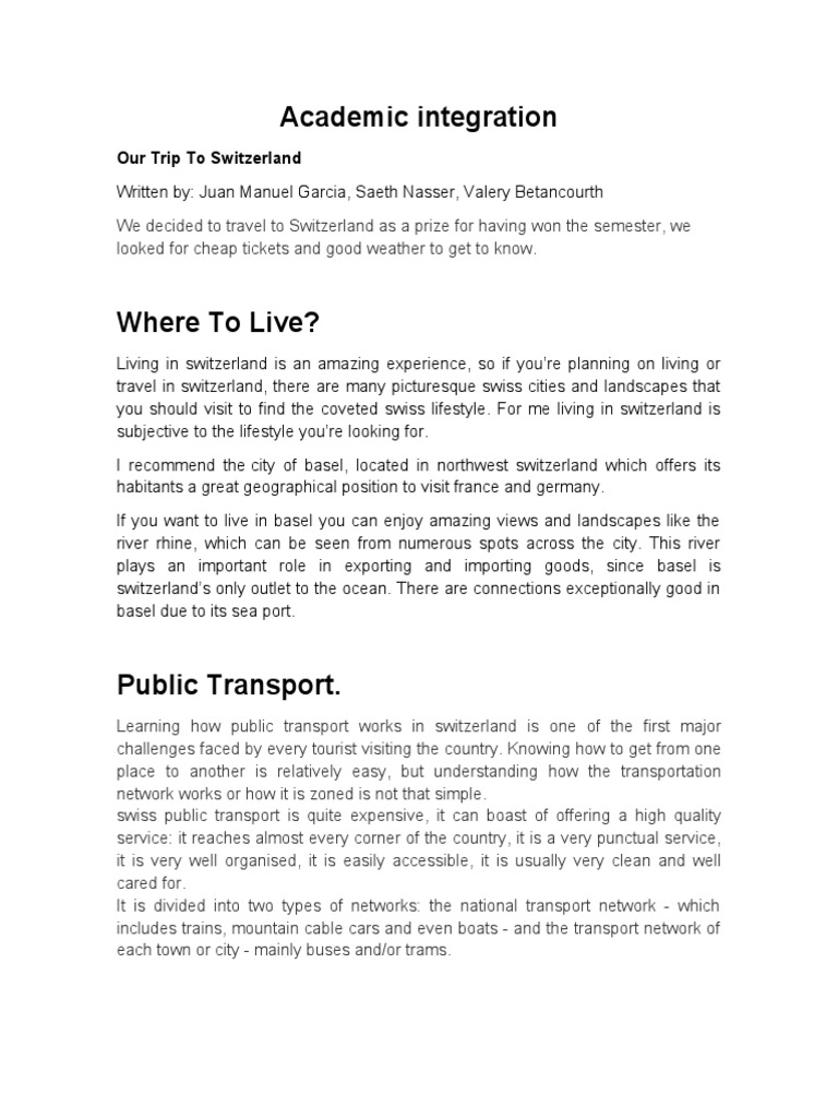 Academic Integration: Our Trip To Switzerland | PDF | Switzerland | Basel