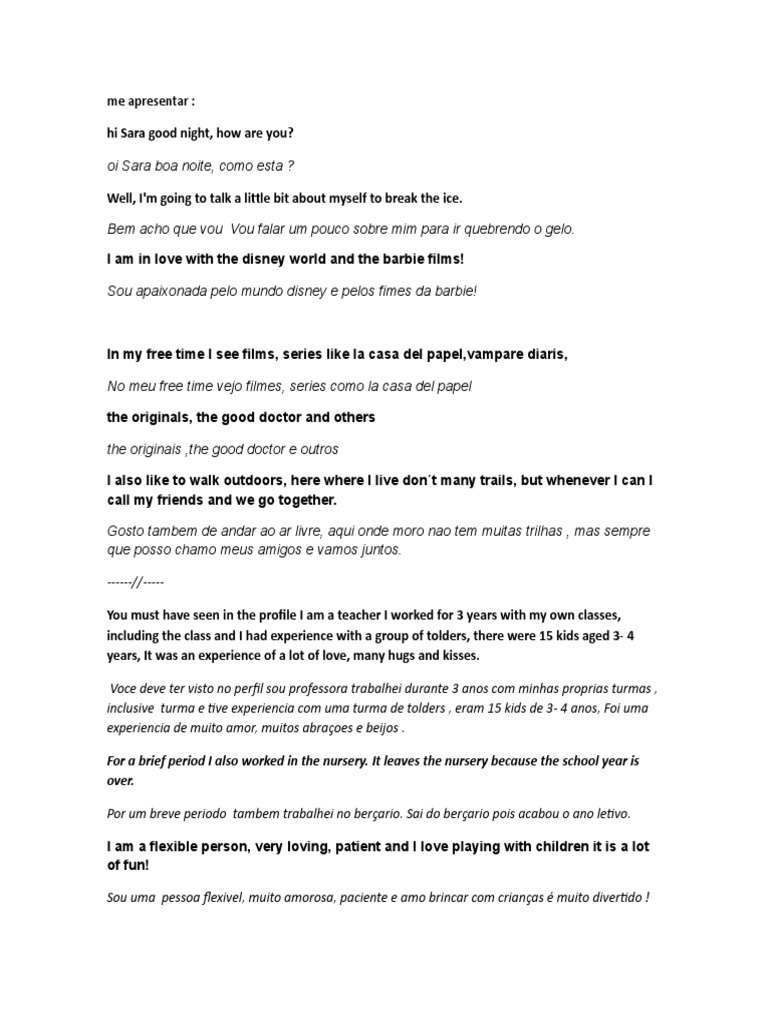 Self-Introduction for Au Pair Role | PDF | Business