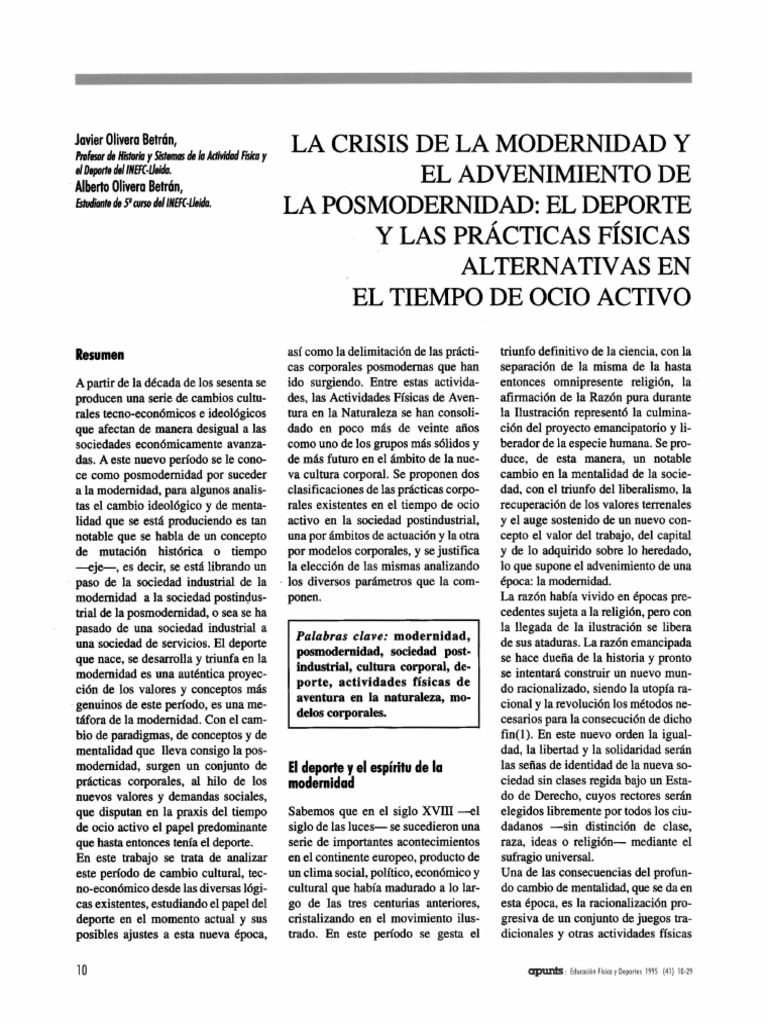 La Crisis de La Modernidad y El Advenimiento de La Posmodernidad ...