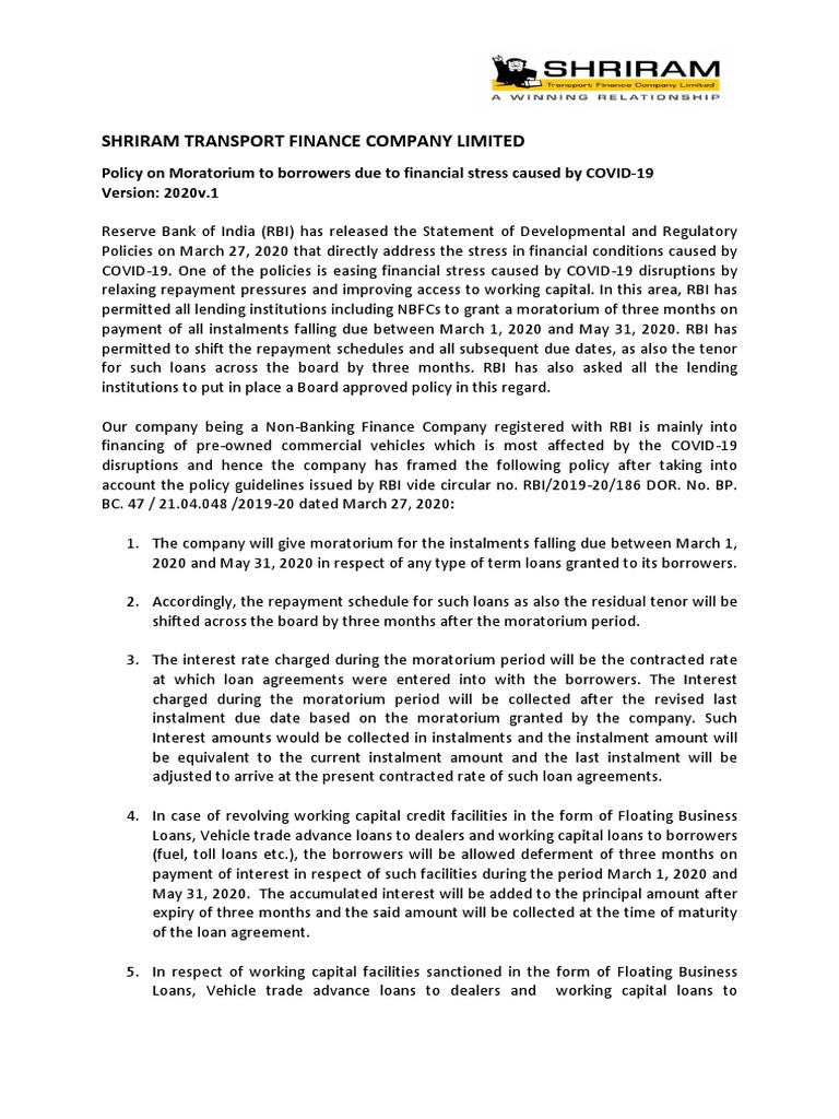 English Moratorium Policy | PDF | Reserve Bank Of India | Loans