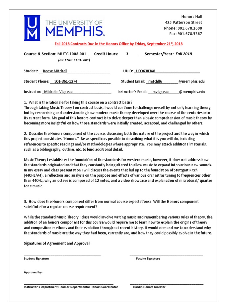 Honors Contract f20182 | PDF | Music Theory | Theory