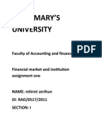 SAINT MARY’S UNIVERSITY Faculty of Accounting and finance Financial market and institution assignment one