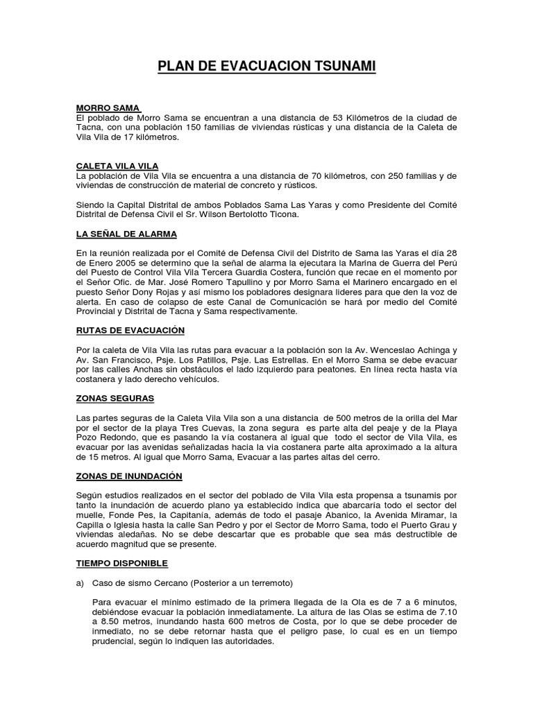 Plan de Evacuacion en Caso de Tsunami | PDF | Tsunami | Desastres