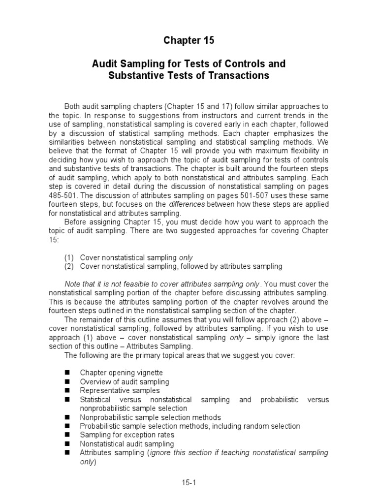 Audit Sampling For Tests of Controls and Substantive Tests of ...