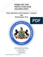 February 2018 Pennsylvania Bar Examination: Essay Questions and Examiners' Analyses and Performance Test