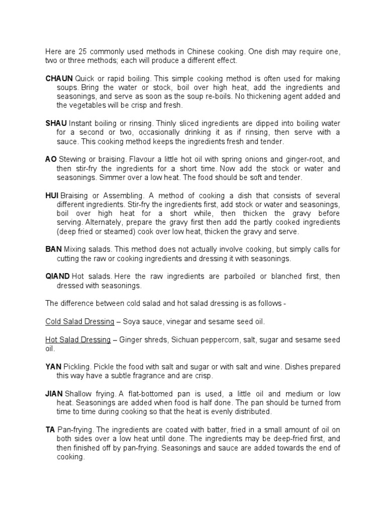 Chinese Cooking Methods | PDF | Stir Frying | Food And Drink