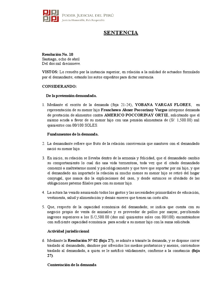 Sentencia de Alimentos PDF Pensión alimenticia Instituciones sociales