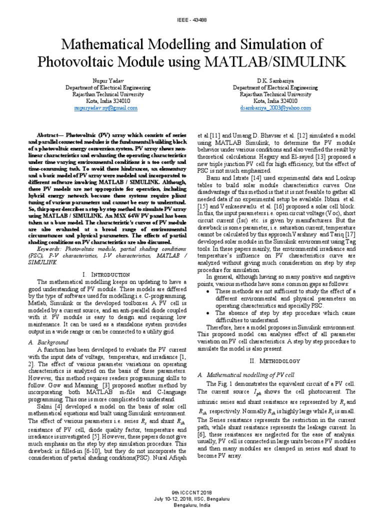 Mathematical Modelling and Simulation of Photovoltaic Module Using ...