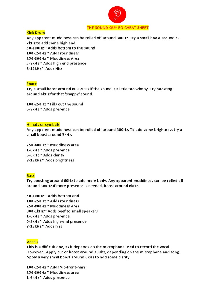 Eq Cheat Sheet PDF Guitars Bass Guitar